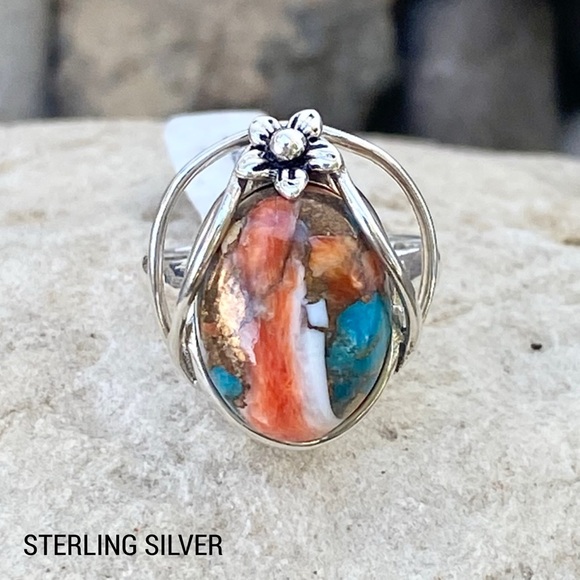 Spiny Oyster Turquoise Sterling Silver Ring Size 7 3/4 - Picture 5 of 12